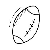istock American Football ball. Simple rugby ball doodle icon isolated on white 1460676219