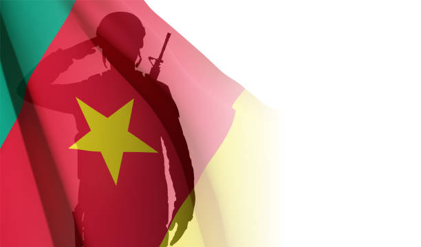 istock Silhouette of saluting soldier on white background 1460684152