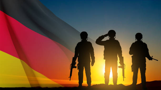istock Silhouette of saluting soldiers with Germany flag 1460684167