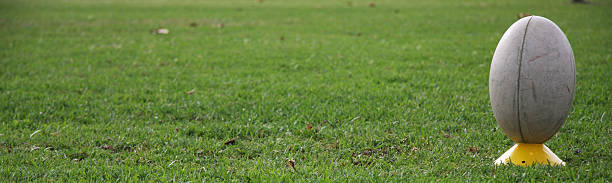 istock Rugby ball on a yellow cone 146068646