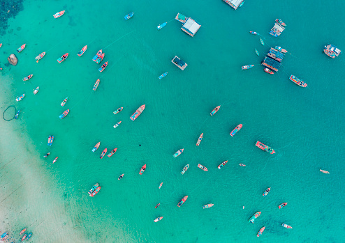 Boats moored on the deserted shore, Nam Du island