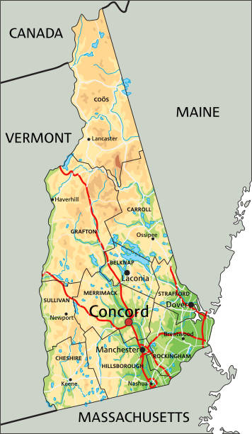 High Detailed New Hampshire Physical Map With Labeling Stock High Detailed New Hampshire Physical Map With Labeling 