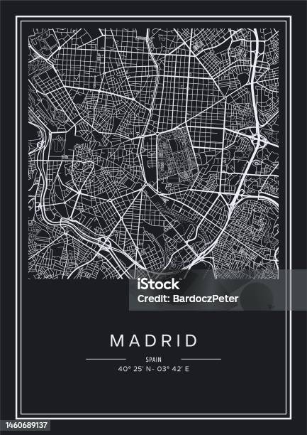 Editable Madrid Map Black And White Printable Madrid City Map Poster Design Vector ...