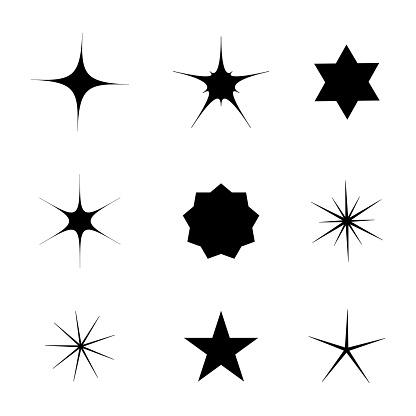 Abstract icons stars different for decoration design. Tattoo art. Star icon. Vector illustration. EPS 10.