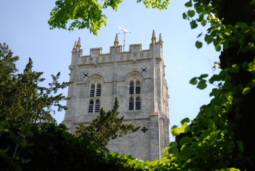 The tower of the church at Christchurch, Dorset.