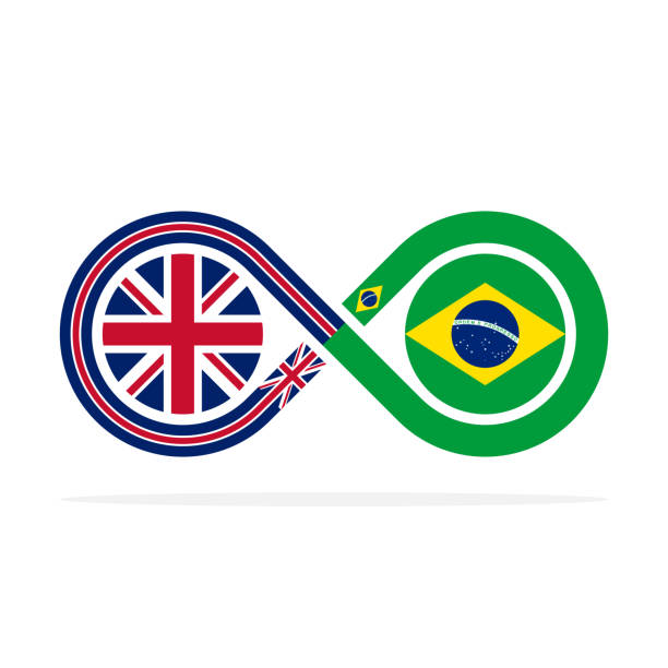 ilustrações, clipart, desenhos animados e ícones de conceito de unidade. ícone de tradução em inglês e português do brasil. ilustração vetorial isolada no fundo branco - flag british flag england push button