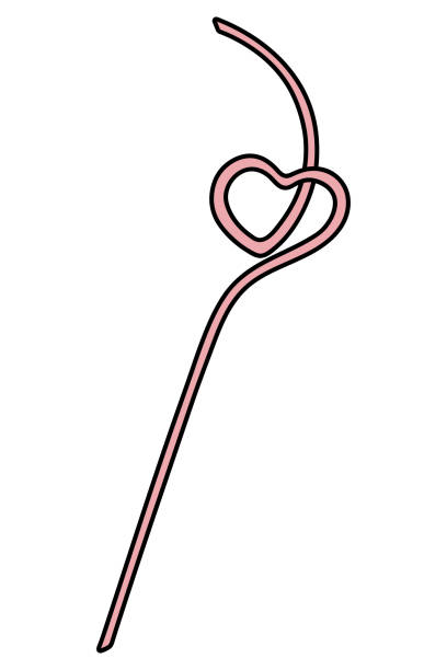 Drinking straw. A plastic straw for drinks twisted in the shape of a heart. Cartoon style. Drinking straw. A plastic straw for drinks twisted in the shape of a heart. Color vector illustration. A special device for creating a romantic atmosphere. Cartoon style. Plastic straw for drinking a refreshing cocktail. Isolated background. Idea for web design, menus, invitations, postcards. coil tubing stock illustrations