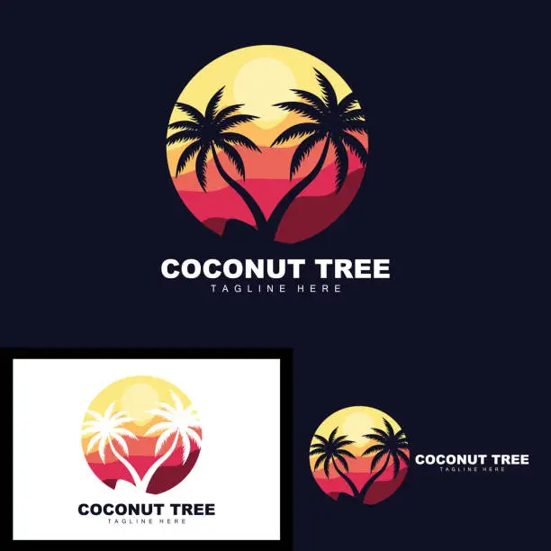 Vector illustration of Coconut Tree icon, Ocean Tree Vector, Design For Templates, Product Branding, Beach Tourism Object icon
