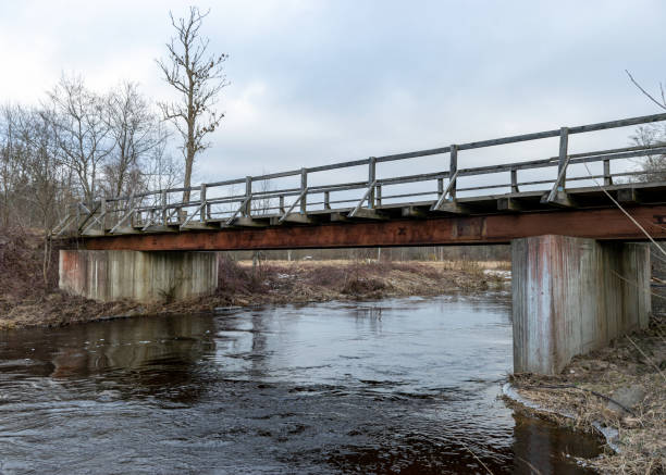 istock winter landscape with a bridge over a rapid river 1460693969
