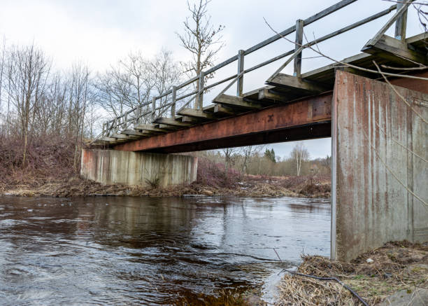 istock winter landscape with a bridge over a rapid river 1460694484