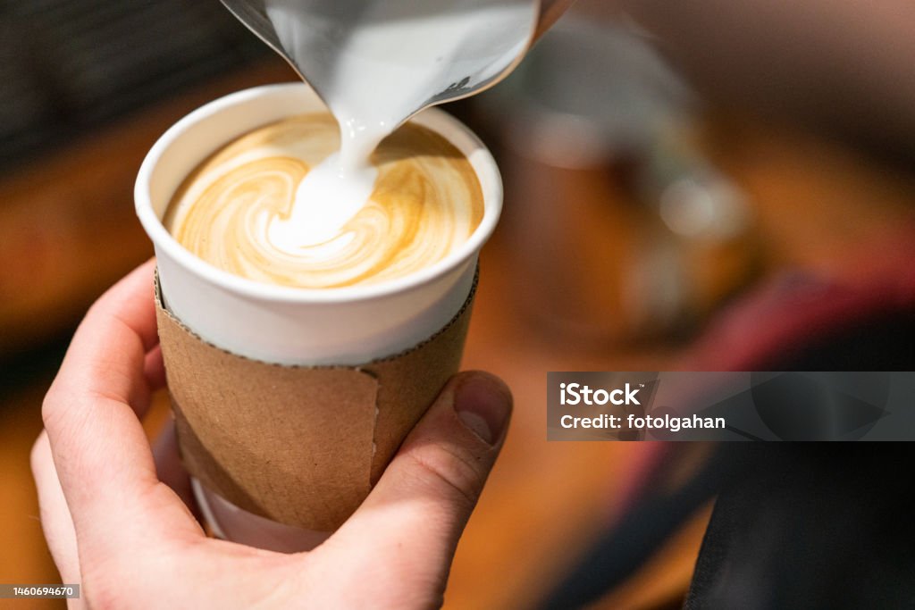 Barista make coffee cup latte art Barista make coffee cup latte art stock photo Coffee - Drink Stock Photo