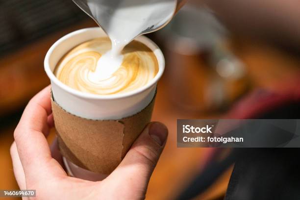 Barista Make Coffee Cup Latte Art Stock Photo - Download Image Now - Coffee - Drink, Drinking, Cup