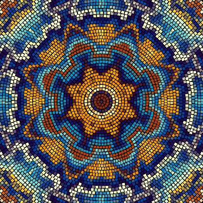 Seamless mosaic art pattern. Abstract art background.. Decorative mosaic Mandala ornament. Vector image.
