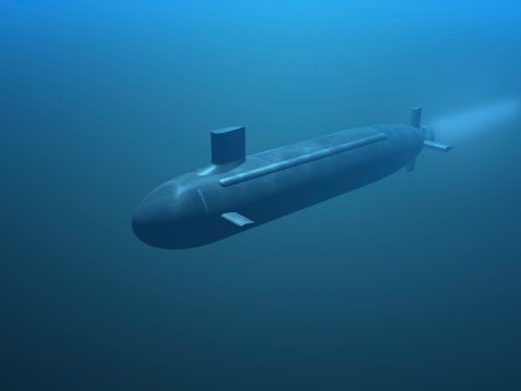 3D submarine under water front view