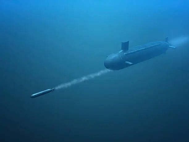 3D submarine shooting missile side view