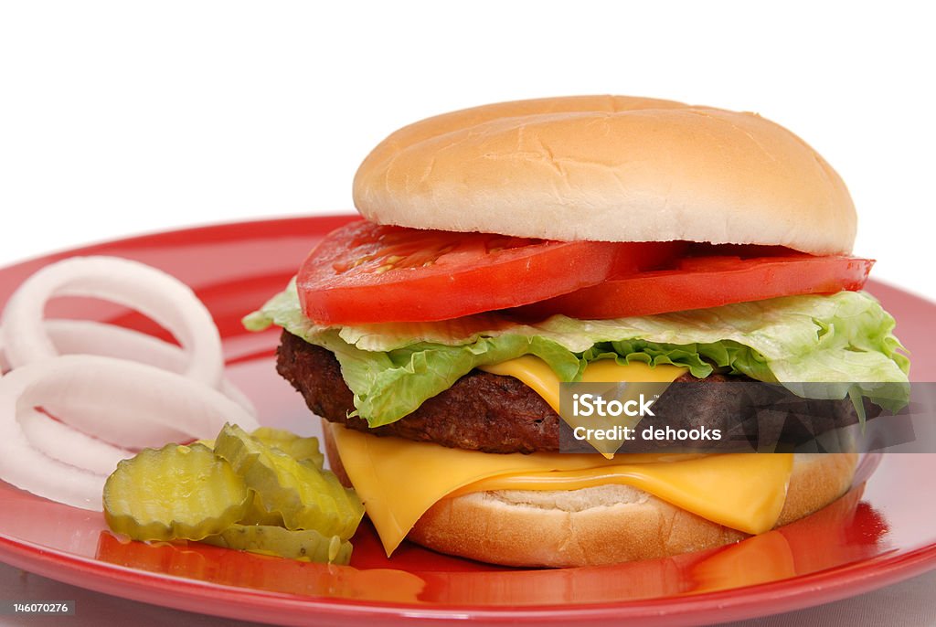 Hamburguesa con queso - Foto de stock de Fondo blanco libre de derechos