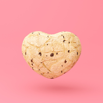3D illustration concept of chocolate chips cookie on a pink background. Suitable for an online platform on valentine's day.