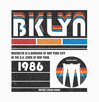 Brooklyn, New York city t-shirt design. Vintage typography graphics for tee shirt design. Bklyn original apparel print. NYC t-shirt graphics with grunge. Vector.