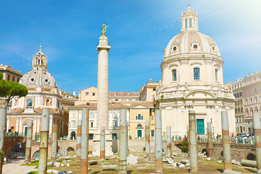 Santa Maria di Loreto in Rome, Italy. Concept of old anciant church and last minute tours to european religion landmarks.