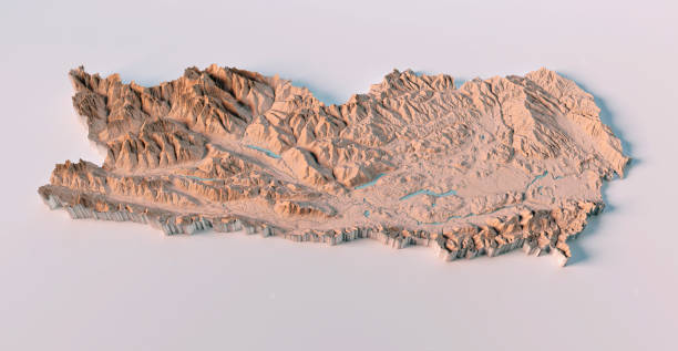 オーストリアケルンテン地形図3dビューニュートラル分離型 - austria map topography satellite view ストックフォトと画像