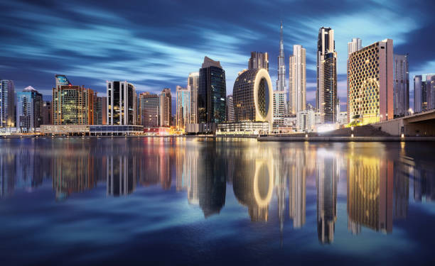 Dubai skyline at nigth, UAE Dubai skyline at nigth, UAE khalifa stock pictures, royalty-free photos & images