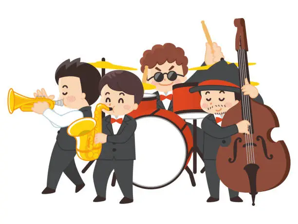 Vector illustration of A jazz band to play. drummer. trumpeter. bassist. Saxophonist.