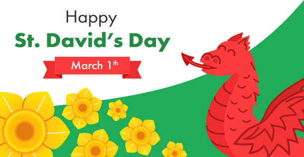 ilustraciones, imágenes clip art, dibujos animados e iconos de stock de gales gales st david's day decorations banner. - welsh flag