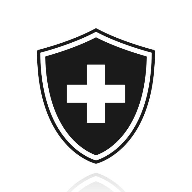 gesundheitsschutzschild. symbol mit reflexion auf weißem hintergrund - shielding stock-grafiken, -clipart, -cartoons und -symbole