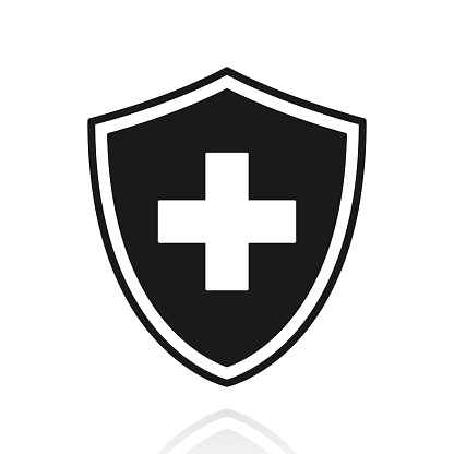 istock Health protection shield. Icon with reflection on white background 1460709653