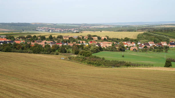 istock Podvorov village and fields aerial panoramic landscape, Moravia, Czechia 1460710319