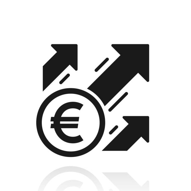 ilustraciones, imágenes clip art, dibujos animados e iconos de stock de aumento del euro. icono con reflejo sobre fondo blanco - moving up prosperity growth arrow sign
