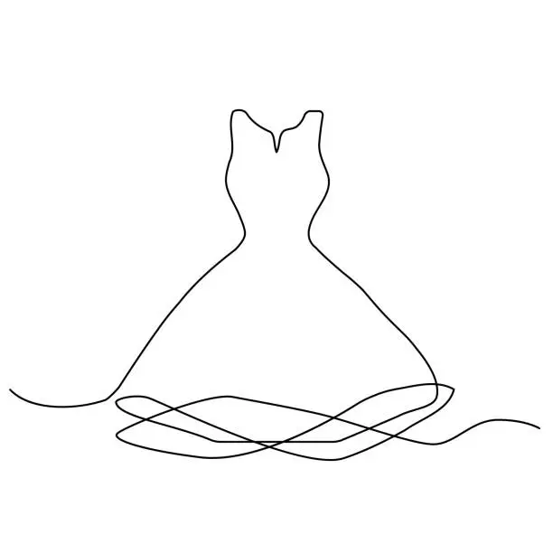 Vector illustration of One Line Drawing Dress, Continuous Line Woman Clothes, Single Outline Beauty Gown Drawing, Woman Dress