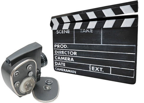 movie camera and clapperboard