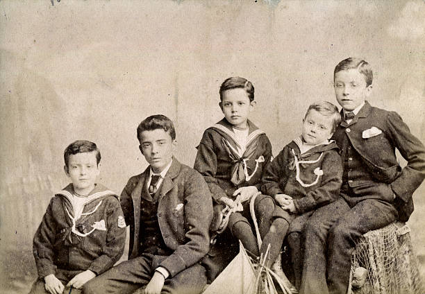 Victorian Children - Five (5) young Boys stock photo