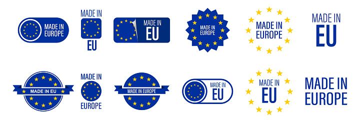 European Union product emblem. Europe flag. Vector in flat design