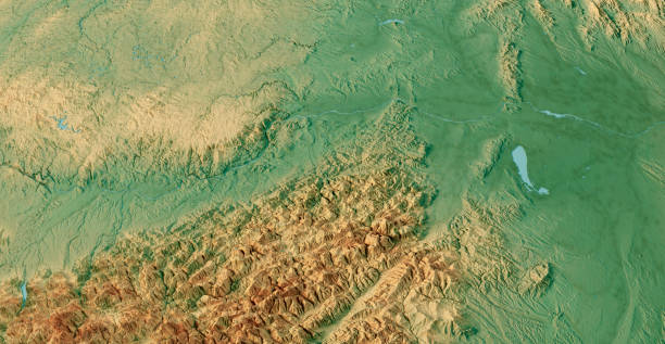 austria baja austria viena mapa topográfico vista 3d color - austria map topography satellite view fotografías e imágenes de stock