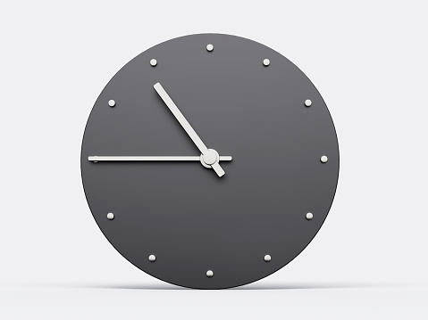 Simple clock gray ten forty five o'clock 10:45 or quarter to Eleven Modern Minimal Clock. 3D illustration