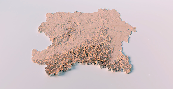 3D Render of a Topographic Map of the Lower Austria and Vienna region in Austria. Isolated on white background. \nAll source data is in the public domain.\nColor texture: Made with Natural Earth.\nhttp://www.naturalearthdata.com/downloads/10m-raster-data/10m-cross-blend-hypso/\nRelief texture: NASADEM data courtesy of NASA JPL (2020).\nhttps://doi.org/10.5067/MEaSUREs/NASADEM/NASADEM_HGT.001\nWater texture: Contains modified Copernicus Sentinel data courtesy of ESA. \nURL of source image: https://scihub.copernicus.eu/dhus/#/home.