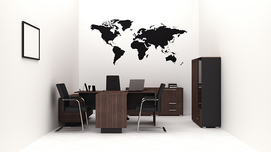 Office furniture in the interior 3D rendering
