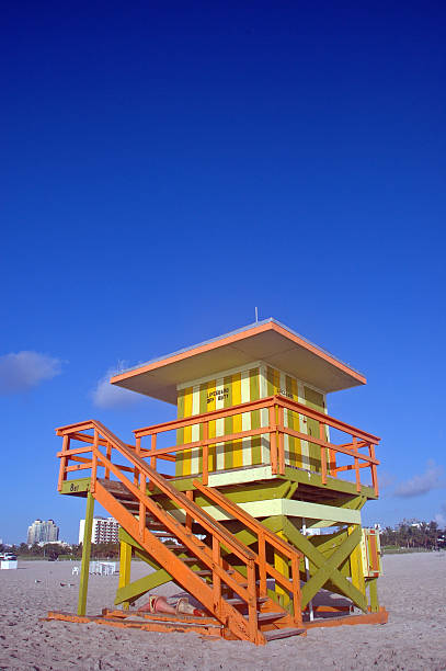 istock Green and Yellow Lifeguard Tower in South Beach 146071292