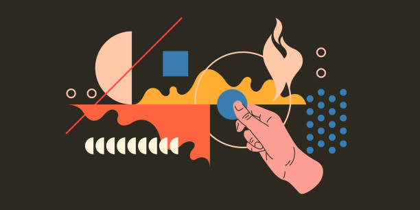 istock Modern geometric composition of various shapes. Illustration for design. A persons hand holds a geometric figure. 1460713067