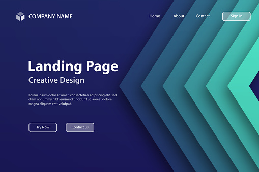istock Landing page Template - Abstract design with geometric shapes - Trendy Green Gradient 1460713621