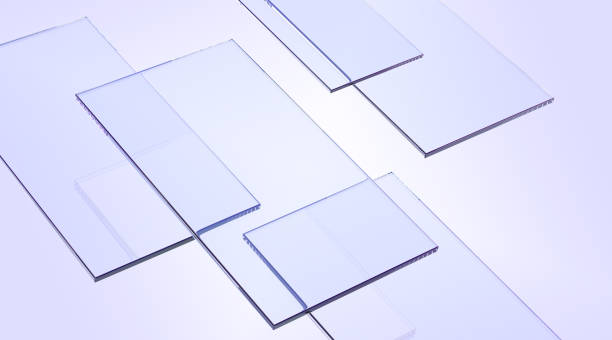 Abstract background with isometric glass or crystal plates 3d render. Technology wallpaper with purple rectangular clear acrylic panels. Futuristic pattern, layout for website design
