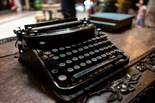 An old vintage typewriter on a table