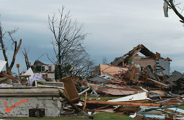 Tornado damage in Parkersburg, Iowa on May 25, 2008 stock photo