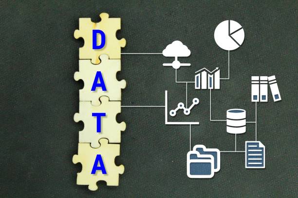 istock Wooden puzzles with data icons and data words. data concept 1460719888