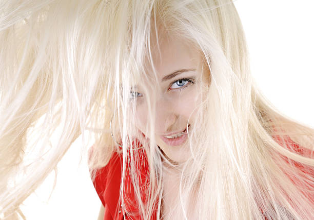 sexy woman with long white hair stock photo