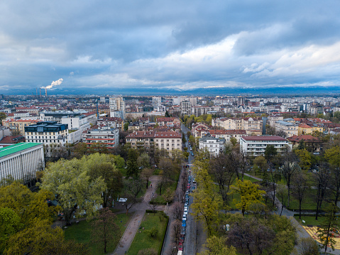 The cityscape of Sofia on a cloudy day. Bulgaria.