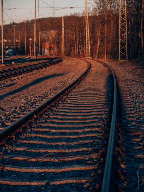 istock Vertical shot of the empty railway in Germany at sunset 1460721837