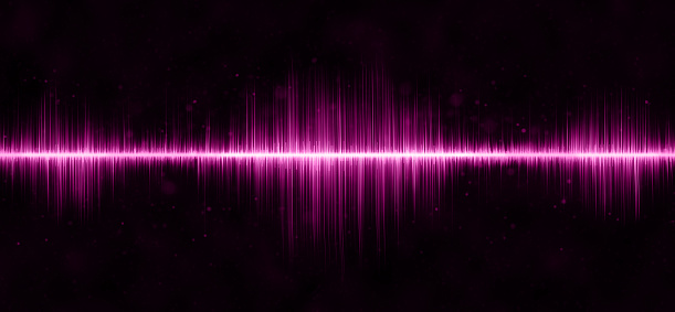 Magenta purple abstract frequency diagram of sound equalizer on black background